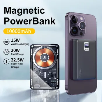 Magnetic Power Bank 10000mAh jaoks Magsafe Aku Läbipaistev Mecha Mini Wireless Powerbank iPhone Xiaomi Võimsus Pangad