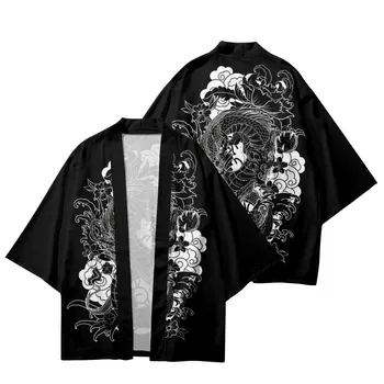 Ülegabariidiliste Tops Valge Draakon Prindi Traditsiooniline Kimono Mehed Naised Cosplay Kampsun, Yukata Särk Jaapani Samurai Haori