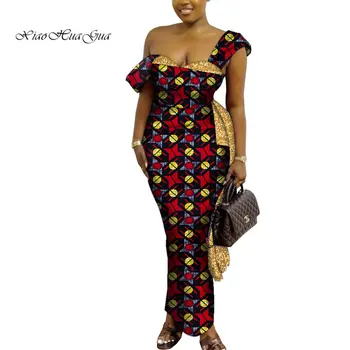 Aafrika Kleidid Naistele Maha Õla Kõrge vöökoht peep varba kingad Maxi Kleit Kanga Õhtu Pool Pikk Kleit Aafrika Prindi Riided WY5013