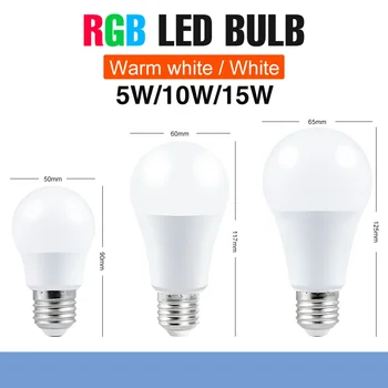 5W 10W 15W LED Lamp E27 RGB LED Smart Pirn 220V RGBW Magic Lamp LED-Bombilla RGBWW Home Valgustus IR Remote Control