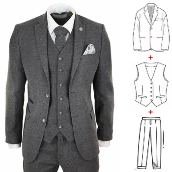 Uus Hall Kalasaba Tweed Meeste Ülikond 2023 Custom Made Meeste Ülikond Slim Fit Bleiser Pulm Sobib Meestele 3 Tükki Kostüüm Homme