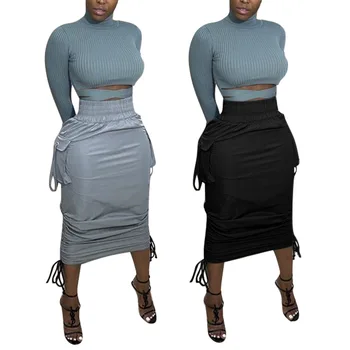 CM.YAYA Naiste String Draped Pikk Madal Vaba kanda Kõrge Vöökoht Seelik jaoks streetwear aktiivne Seelikud