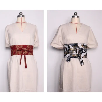 Jaapani Traditsiooniline Kimono Lai Vöö, Retro Stiilis Pruunistavate Sakura Trükitud Korsett Yukata Kleit Haori Obi-Aasia Hanfu Värvel