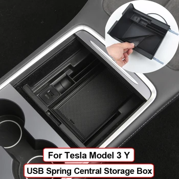 Peidetud USB-PD Sadamate Kevadel Kesk-Konsooli Storage Box 2023 Tesla mudel 3 mudel Y mobiiltelefon Korraldaja ABS Flokeerimisega Box