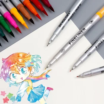 12/24 värv sm pen set Dual pool kirjalikult Trahvi Voodriga Paks Pintsel maalikunsti kalligraafia joonistus disain manga Kooli Kunsti F821