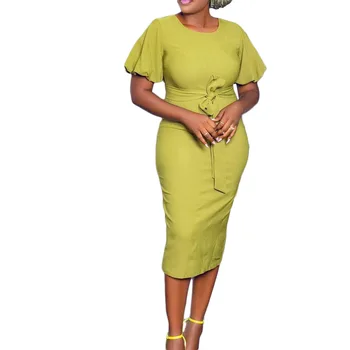 Aafrika Pencil Dress Naiste Puhvis Varrukad Lace Up Kõrge Vöökoht Ropa Mujer Suvel Uus Mood Elegantne Office Daam Aafrika Kleidid 2023