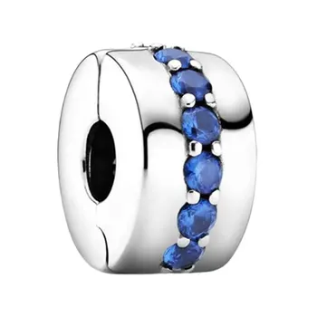 Sinine Ring Kristallid Klambrid Charms ' Idega Naiste 925 Sterling Hõbe Originaal Trahvi Ehteid Teha DIY Bracelets Nr Silikoonist Käepide