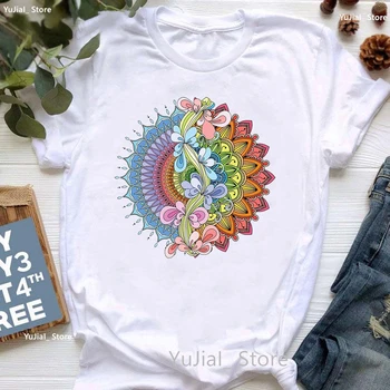 Akvarell Vikerkaar Meditatsiooni Print T-Särk Naiste Riided 2023 Naljakas Namaste Tshirt Femme Valge Lühikese Varrukaga T-Särk Naine