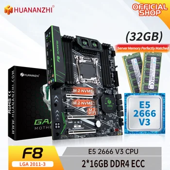 HUANANZHI X99 F8 LGA-2011-3 XEON X99 Emaplaat Intel E5 2666 v3 2*16G DDR4 ECC mälu combo kit komplekt NVME SATA