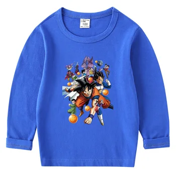 2023 Dragon Ball Kevadel ja Sügisel Laste Puuvill Tahked Värvi T-särk ümber Kaela Läbilöök Pikkade varrukatega Top Baby T-särk