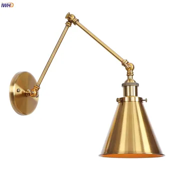 IWHD Kuldne Pikk Käsi Seina Lamp, Vintage Magamistuba Loft Reguleeritav Tööstus-Seina Tuled Sconce LED Edison Stiilis Kodu Valgustus