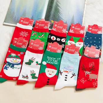 Santa põder lumehelves puuvillased sokid keskel toru Jõulud paari sokke