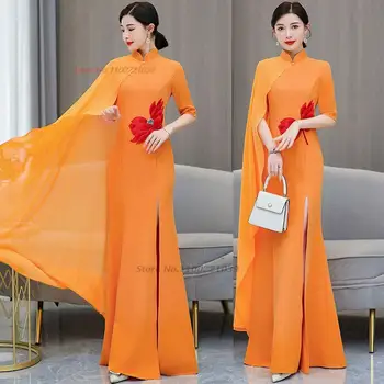 2023 hiina paranenud qipao vintage cheongsam kleit riigi lille tikandid folk kleit, elegantne pidulik õhtukleit qipao