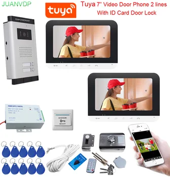 Tuya 7Inches Wifi Jälgib Kodus Intercom Rfid Juurdepääsu Kontroll-Lukk Kõne 2 Nööpi Video Ukse Telefon 2 rida Korterid