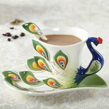 1 Tk Paabulind Kohvi Tassi Keraamiline Loominguline Kruusid Luu Hiina 3D Värvi Emailiga Portselan Tass Alustass ja Lusikas Kohvi-Tee Komplekti