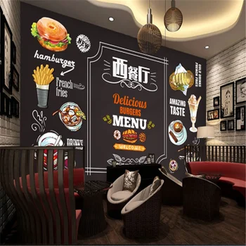 Custom Müük Lääne-kiirtoit, friikartulid Restoran Taust Seinast, Seinamaal Tapeet 3D Snack Bar Hamburger Seina Paber 3D