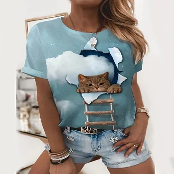 Suured 3D Armas Kass Prindi Naiste T-särk Naiste Lühikeste varrukatega T-särk Uus Vabaaja Top
