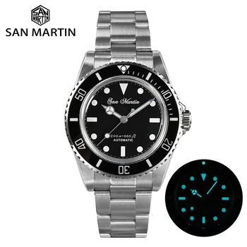 San Martin 39mm Mehed Diver Watch Vintage Klassikaline Luksus Automaatne Mehaaniline Ise automaatüleskeeramisega Kellad Sapphire Peegel 20Bar Helendav